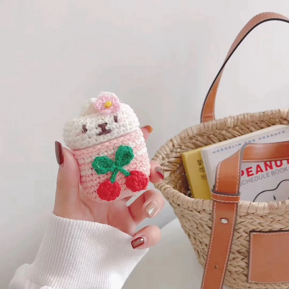 887UP 3D Cute Earphone Case for Airpods Case Cartoon Knitted plush Cover for Apple Airpods 2 Case Bear Teddy Dog Rabbit Earpods Case - Цвет: 887UP