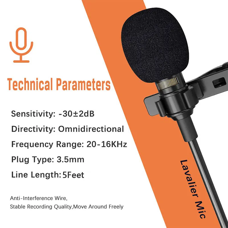 2M Mini Condenser Clip-on Lapel Lavalier Microphone High-quality Portable Wired Professionnel For Phone | Электроника
