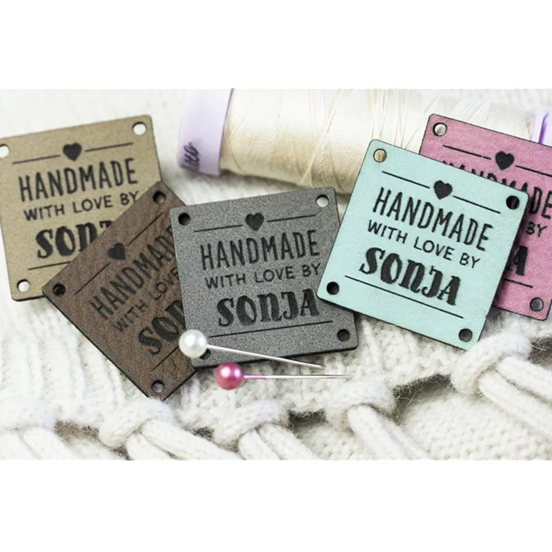 

30pcs Handmade leather tags sewing labels personalised for Clothing Crochet Sew in logo knitting garment label DIY Accessories