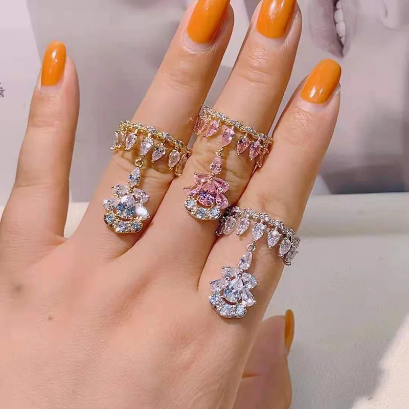 

Funmode Long Flower Design Cubic Zircon Adjustable Ring For Women Marriage Anniversary Gift Fashion Jewelry Ring FR288