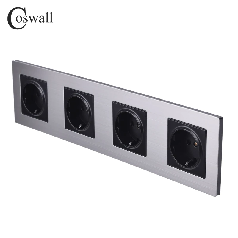 COSWALL S08 серебристая панель из нержавеющей стали черный настенный выключатель