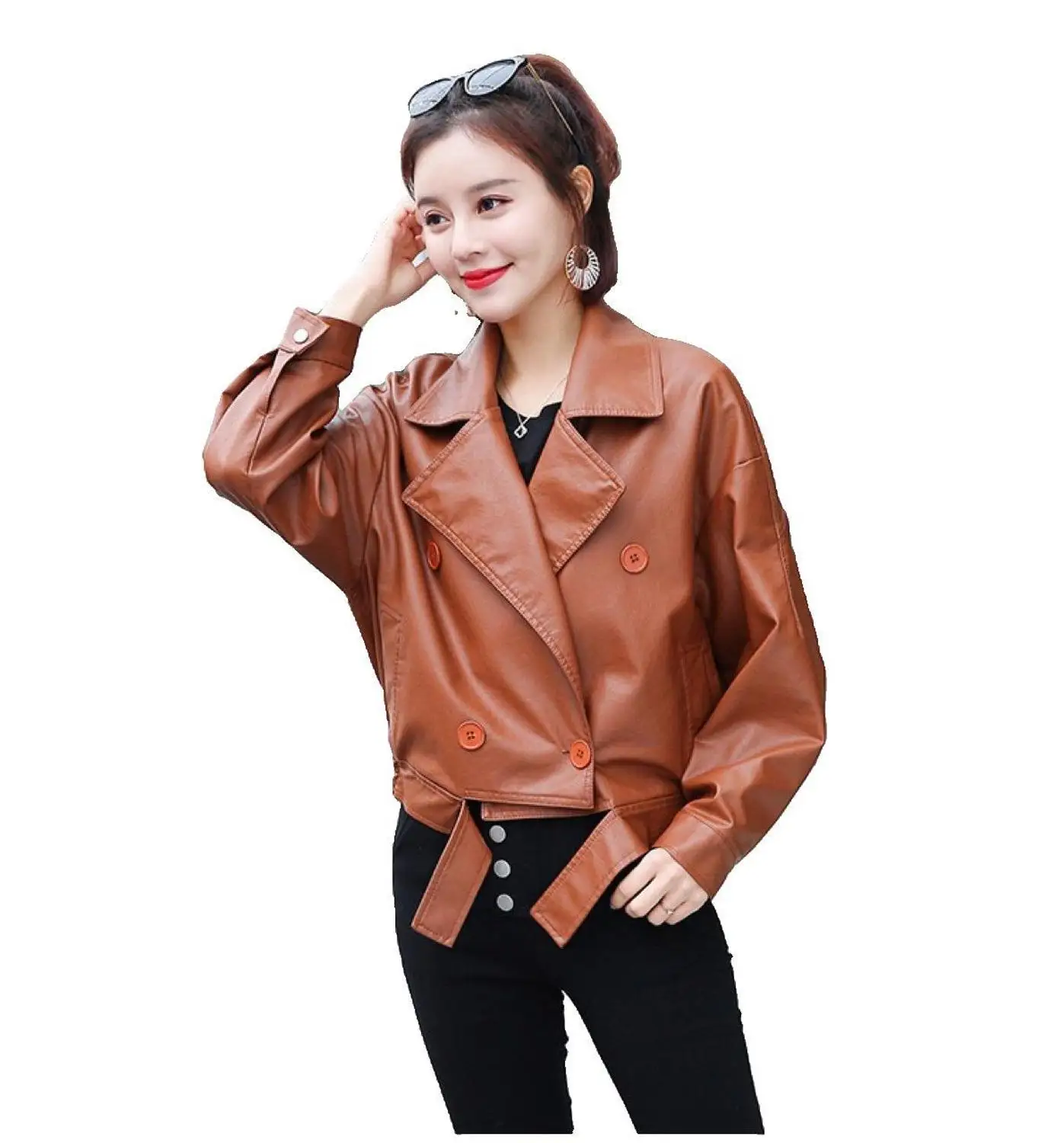 Осенняя короткая куртка из искусственной кожи Женская Базовая модная мягкая