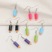 2021 new creative handmade resin pencil head dangle earrings korean fashion multicolor cute earring for women kid girls