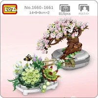 loz eternal flower sakura cherry tree succulents pot plant bee animal model mini blocks bricks building toy for children no box
