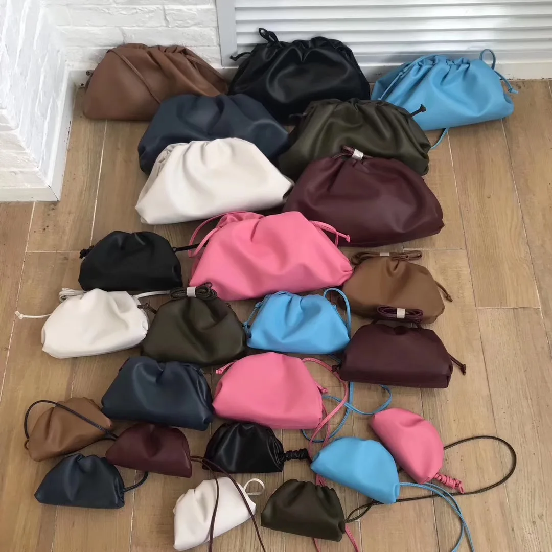 Ins натуральная коровья кожа облачная сумка мягкая мятая пельмень через плечо