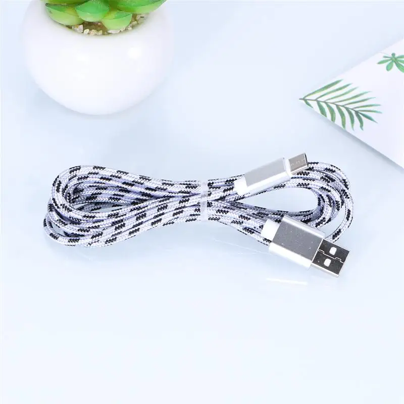 

Type-C USB Cable Nylon Braided Mobile Phone Charging Cable Fast Charging Cord Data Sync Charger Cable (Silver, 2m)