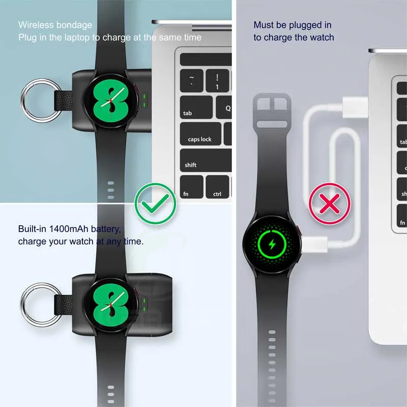 portable wireless charger for galaxy watch 4 magnetic power bank 1400mah usb c keychain watch charger for galaxy watch3active 2 free global shipping