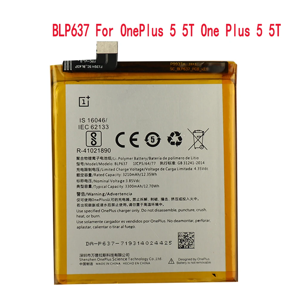 

NEW Original Replacement Phone Battery For OnePlus 5 5T One Plus 5 5T Genuine Phone Battery BLP637 3300mAh