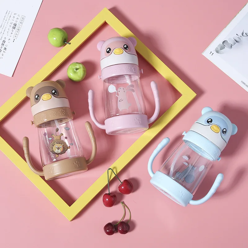 Детская бутылочка для кормления, детская чашка, силиконовые детские герметичные питьевые чашки, мультяшная детская соломка