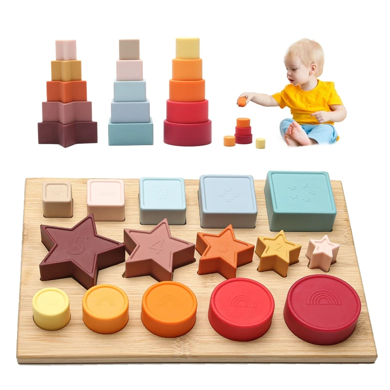 

Игрушки Монтессори для сортировки и укладки, строительные блоки, игрушка из пищевого силикона для мальчиков и девочек от 1 до 3 лет, подарок н...