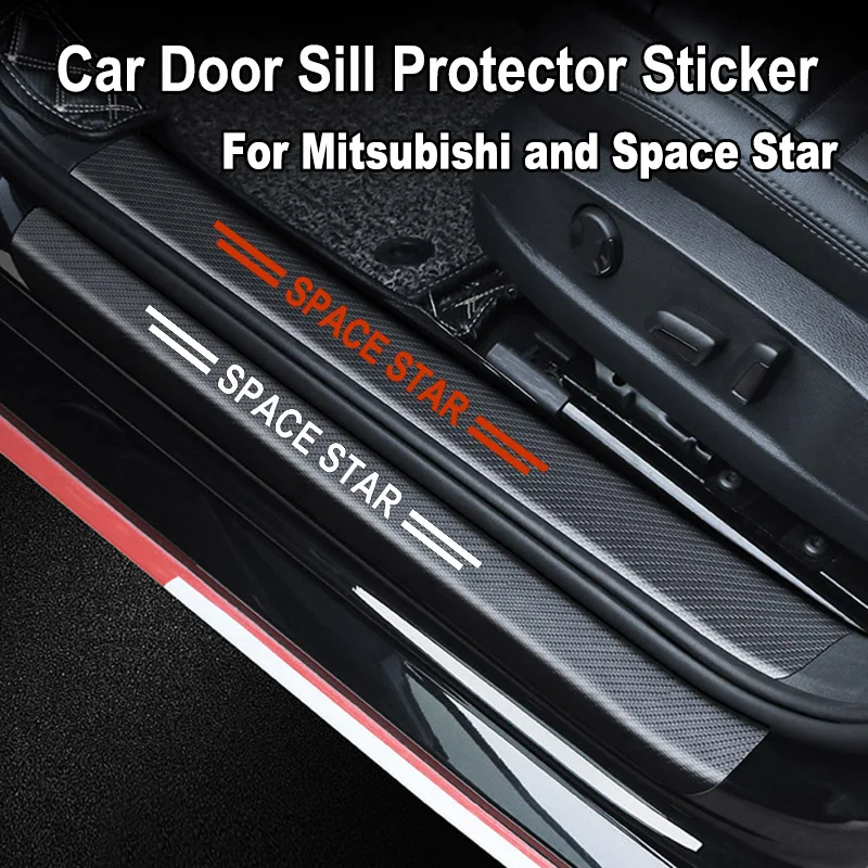 

For Mitsubishi Space Star Logo Badge Sticker Car Door Sill Protect Threshold Tail Trunk Guard Carbon Fiber Pattern Emblem Decal