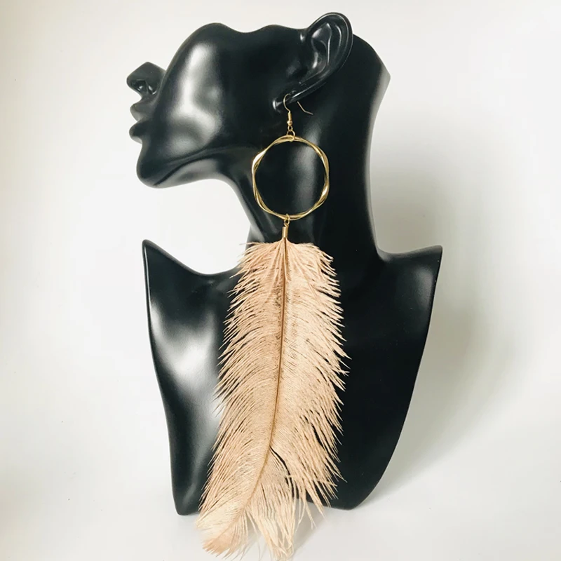 Cpop модные длинные серьги с натуральными перьями розовые Черные Серые перья