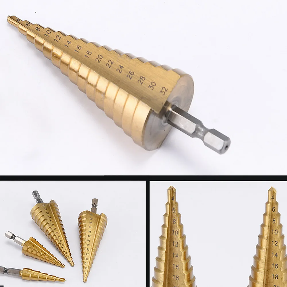

3-12mm 4-12mm 4-20mm Step Cone Drill Bit Hole Dint Tool Hex Shank Step Drills shank Coated Metal Drill Bit