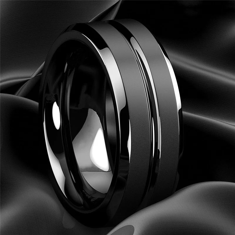 Fashion 8mm Men Ring Black Groove Matte Stainless Steel Rings Wedding Engagement Jewelry Anniversary Birthday Gift Men Rings Fashion 8mm Men Ring Black Groove Matte Stainless Steel Rings Wedding Engagement Jewelry Anniversary Birthday Gift Men Rings