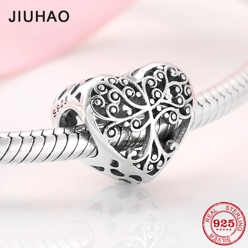 Подлинное Стерлинговое Серебро 925 пробы Дерево жизни в сердце модные бусины