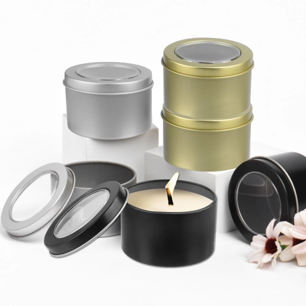 

Candle Metal Tin Wax Soy Making Container Tins 104ml Empty Storage Jars With Screw Lids Clear Window Gift Cans Cream Cosmetic