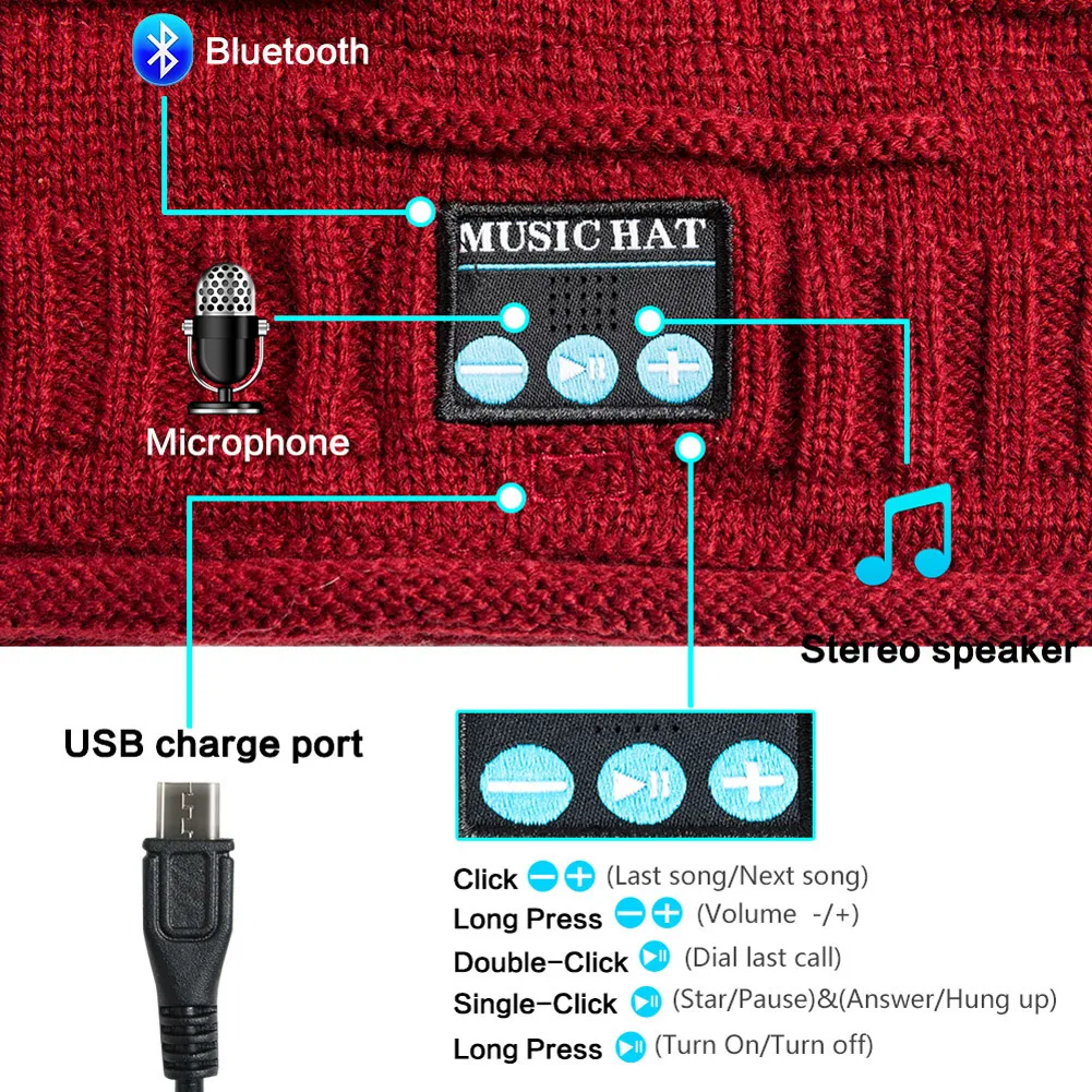 Bluetooth музыкальная вязаная шапка бини Беспроводная умная теплая гарнитура