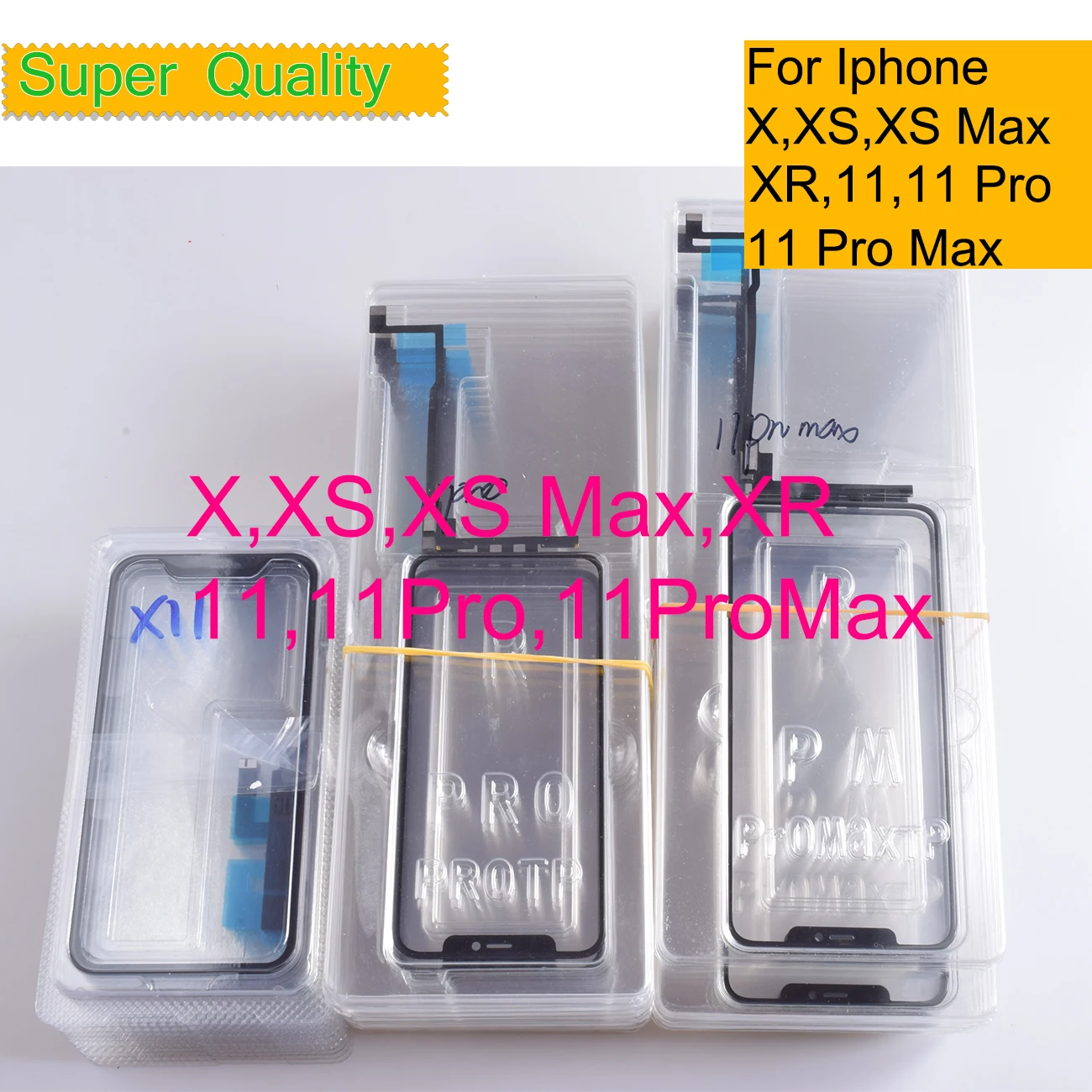 10Pcs/lot For Iphone X XR XS Max 11 Pro Max Touch Screen Digitizer Panel Sensor Front Glass Lens For iphone 12 Pro With OCA Glue