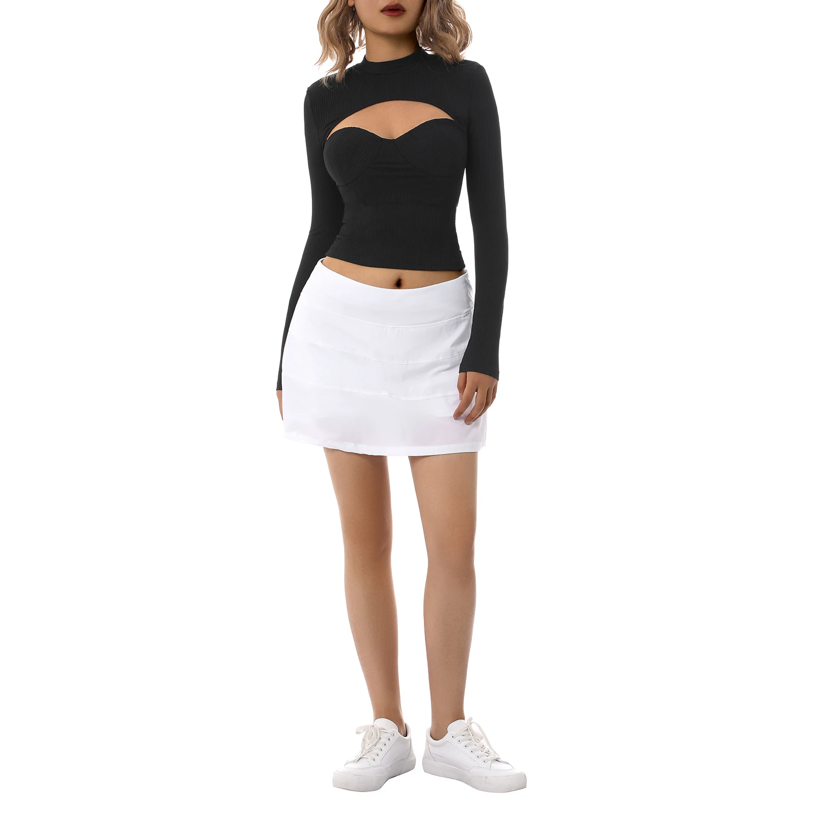 

Hirigin 2021 Female Mini Skirt Ladies Solid Color High Waist Skirt with Inner Shorts for Summer Women Casual Skirts Streetwear