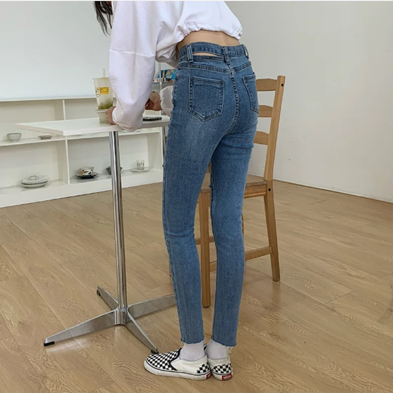 

Women Jeans Street Style Autumn Spring Fashion Wide-leg Vintage Casual Female Hole Hollow Out High Waist Loose Straight Pants
