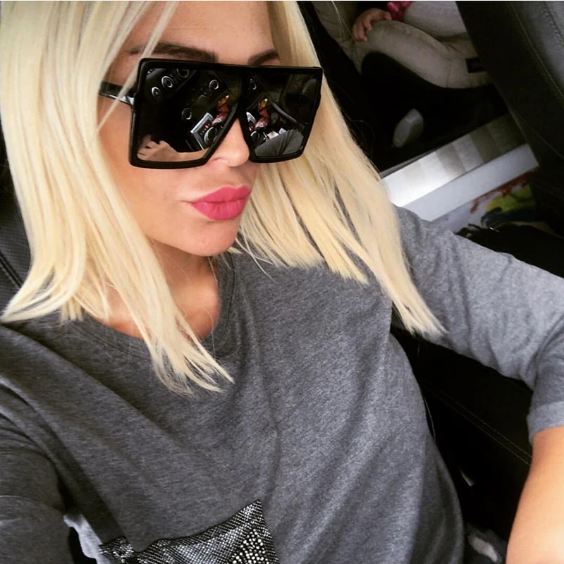 

2020 Fashion Oversize Gradient Sun Glasses Women Pink Flat-topped Sunglasses Women/Men Brand Designer Retro Goggle UV400 De Sol