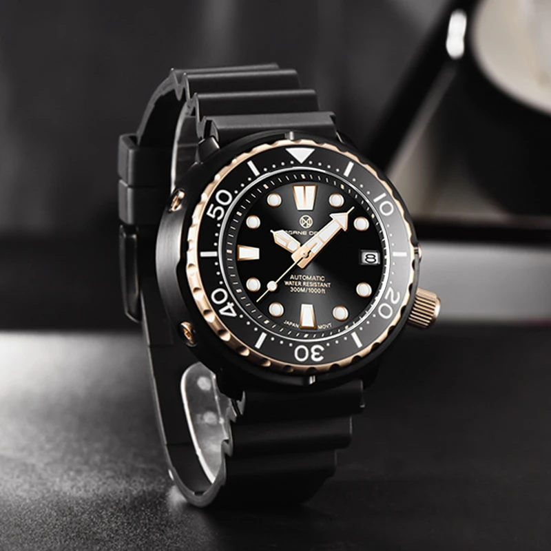 

New PAGRNE DESIGN Watch for Men Luxury Sapphire Glass Mechanical Watch Ceramic Bezel 300M Diving Automatic Watches Reloj Hombre