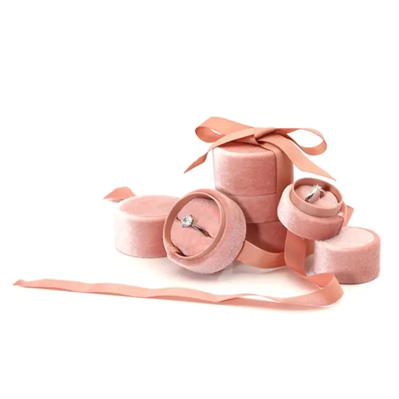

Round Bowknot Wedding Engagement Ring Earrings Display Case Creative Ribbon Pendant Necklace Jewelry Box Packaging Gift