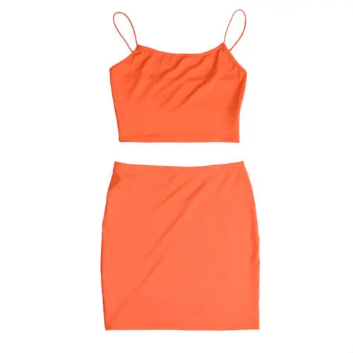 

2pcs/set Women Sexy Spaghetti Strap Set Ladies Sleeveless Bodycn Tank Crop Top +Mini Skirt Two Piece Outfits Clubwear Party