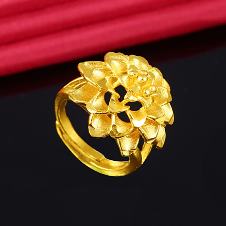 Popular Vietnam Sand Gold Open Women's Ring Delicate 3D Flower No Fade Plated Fist Knuckles Rings for Women unusual goods