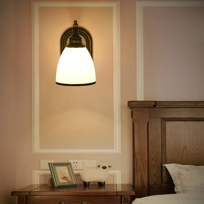 

Retro Vintage Chinese Wall Lamp Bedroom Bedside Stair Aisle Glass Wall Light Living Room Balcony Corridor Light Wall Sconce Bra