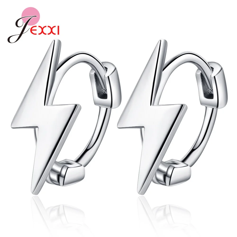 

Minimalism Hoop Earrings Hip Hop Lightning Pattern Silver Earrings For Women Genuine 925 Sterling Silver Fashion Jewelry New