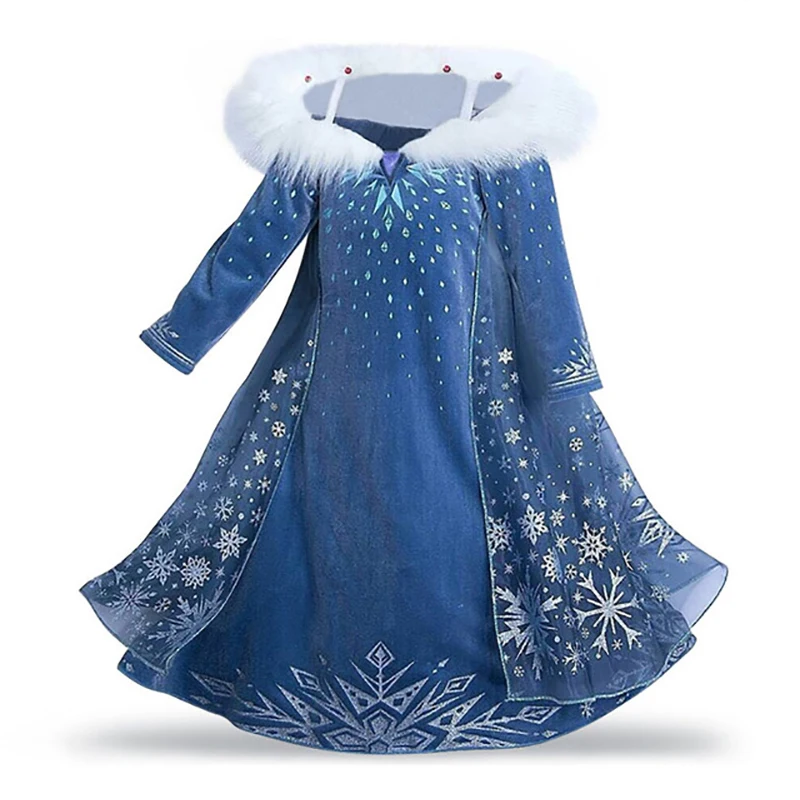 

Girls Princess Dress Kids Christmas Snow Queen 2 Elsa Anna Costume Children Carnival Party Cosplay Clothes Wig Crow Gloves