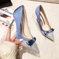 ladies high heels shoes bow sequins womens pumps elegant pointed heel shoes womens gold plated heel evening dress for wedding