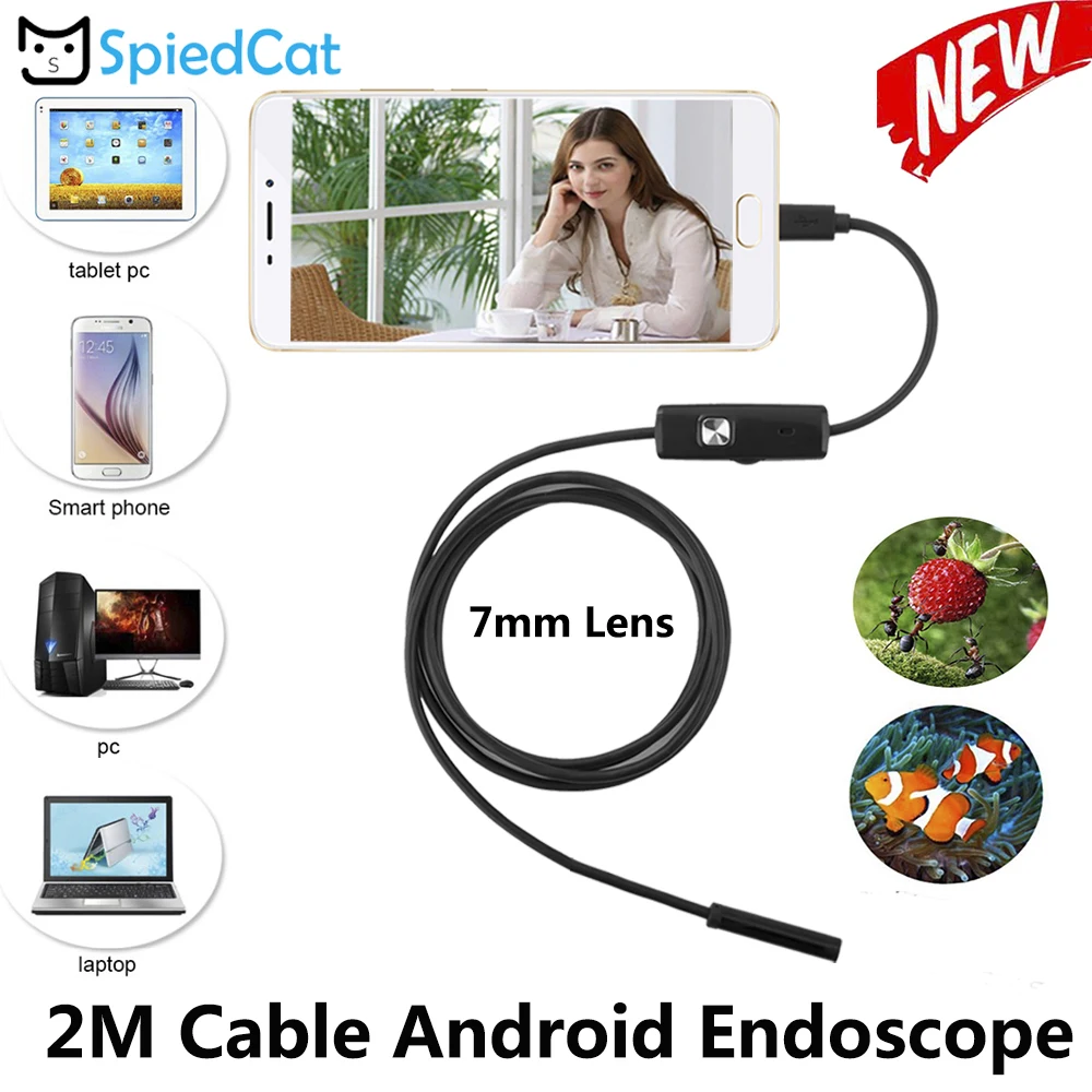 Android USB 2 м мягкий кабельный эндоскоп камера 7 мм Мини lensBorescopes для ремонта
