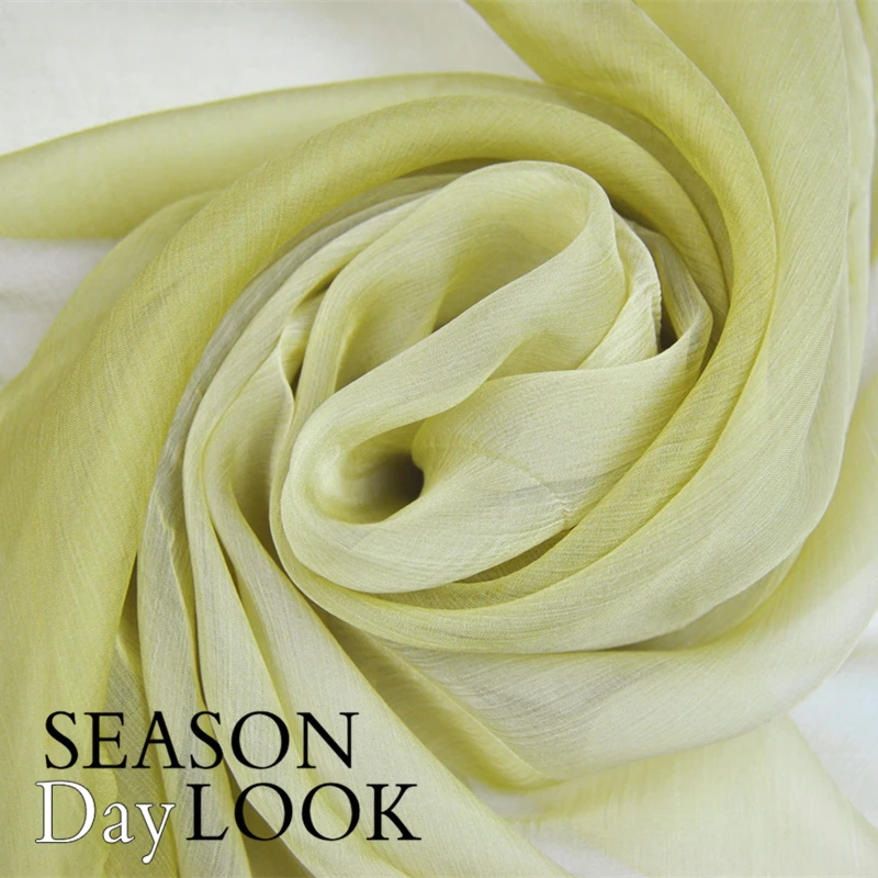 Silk Georgette Chiffon Fabric Dress Gradient Mustard Beige Large Width 100%  Pleated  Thin  Skirt Scarf  DIY Patchwork Tissue