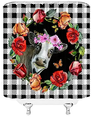 Черно-белая клетка в клетку буйвола крупного рогатого скота красная роза