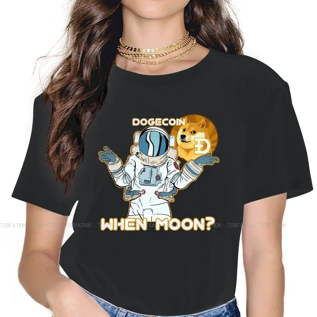 

Dogecoin криптовалюты майнеры мемы женщины футболка DOGE когда Луна космический человек женские Топы Kawaii тройники Дамы 5XL большой футболка