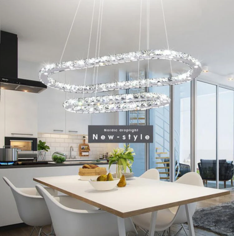 HAIXIANG светодиодный Овальный хромированный светильник подвесной для столовой