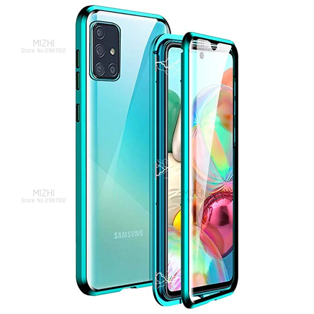 Чехол A71 360 с двухсторонним стеклом чехлы для Samsung Galaxy магнитный металлический