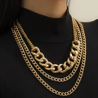 3pcsset steampunk cuban thick necklace womens retro multilayer charm aluminum chain chunky necklaces girl party jewelry gift