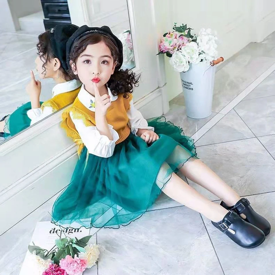 Детский комплект одежды для маленьких девочек топ жилет + платье 2 шт./компл.