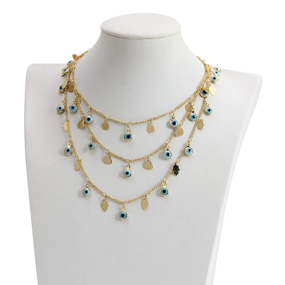 

Новое поступление, дизайнерское ожерелье-чокер MOFLO с голубыми злыми глазами и сердцем, Золотая кисточка для рук, ожерелье с кулоном от злых г...