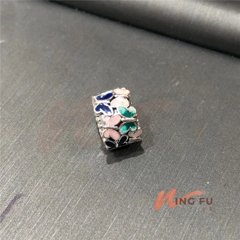 

WingFu S925 Silver Enamel Rainbow Daisy Garden Series Beaded Spacer DIY Bracelet Spacer Beaded