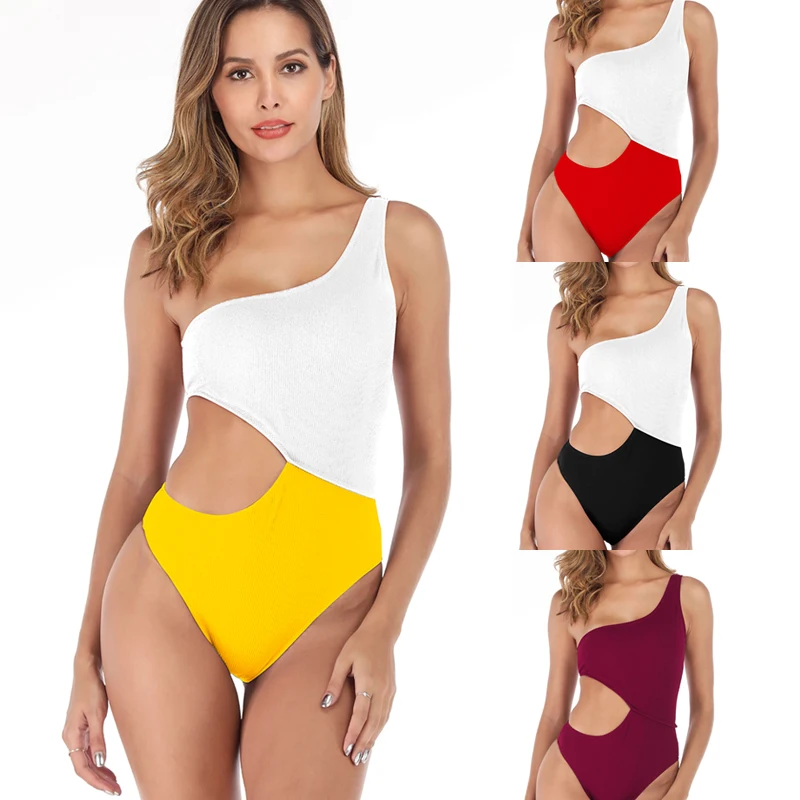 Сексуальный цельный купальник женский Женский однотонный сшитый стринги