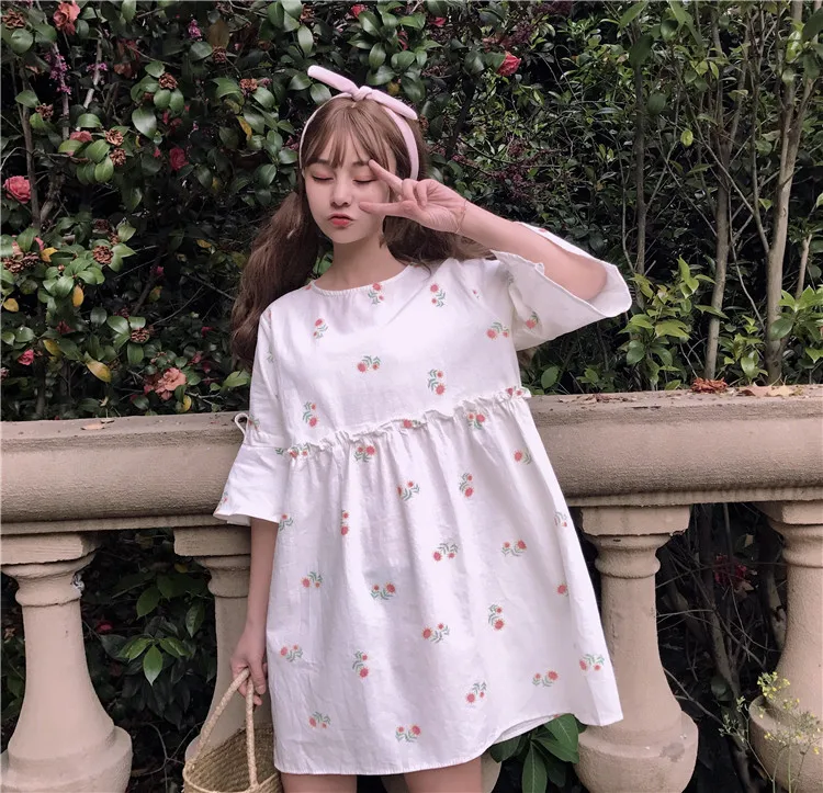 

flare sleeve ruffles print half japan style summer new Women's Clothing high quality fashion brand mini-dress Trend temperament