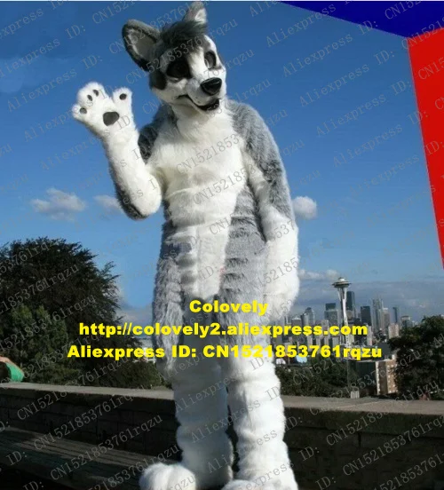 Серый длинный мех лиса волк хаски собака талисман костюм меховой Взрослый