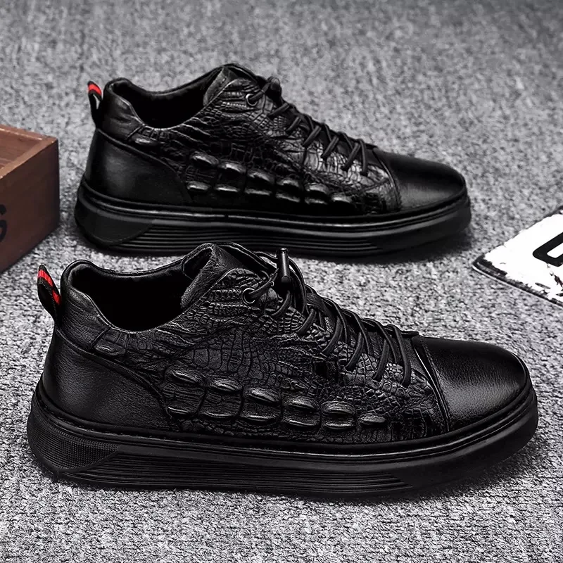 

Spring Summer Sneakers Crocodile Pattern Leather Casual Shoes Lace-Up Vulcanized Shoe Low-top Walking Shoes Wedding Driving Flat