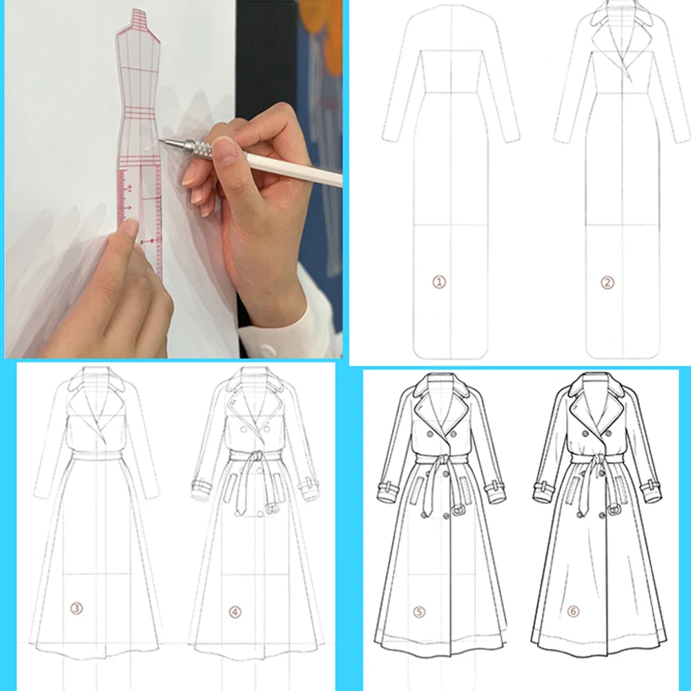 3/4/5pcs Clothes chart template ruler Fashion Women Drawing Ruler Figure Sketch Female Model LKS99 | Дом и сад