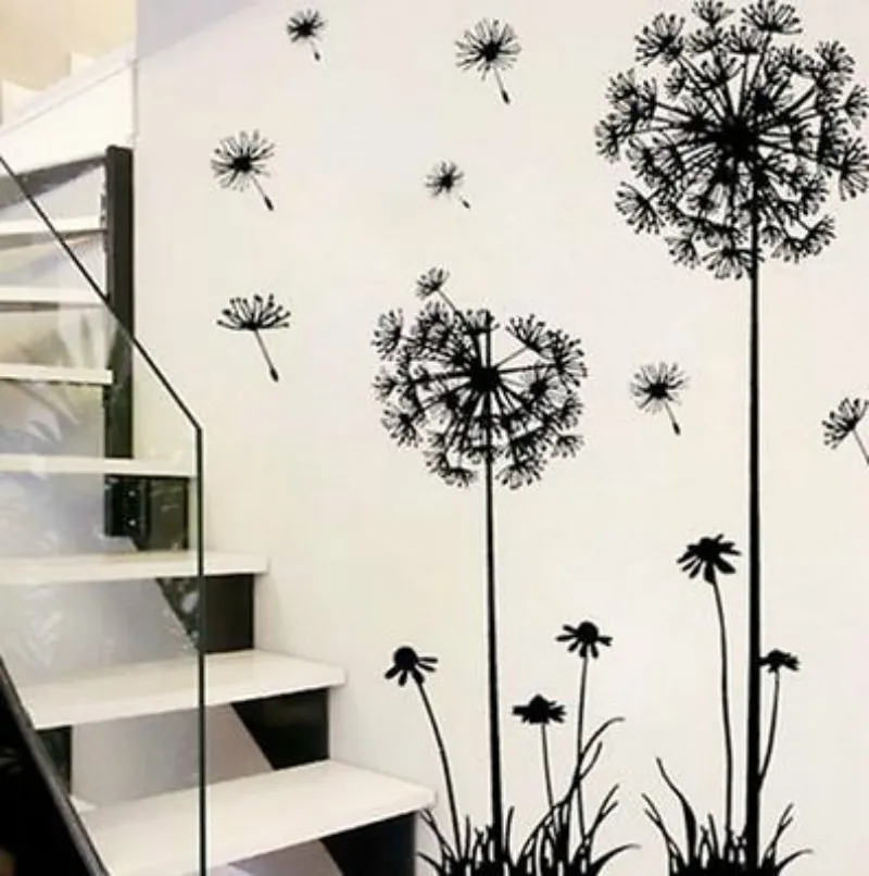 

Hot Black Dandelion Sitting Room Bedroom Wall Stickers Household Adornment Decor. Decals Mural Art Poster On The Wall