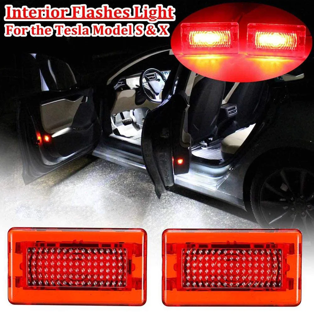 

For Tesla Model S X Car Door Warning Flash Light Lamp Luces Led Safety Strobe Light Red Car Luz Lighting Bulb Auto Accessories